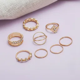 TheVineGirl Set Of 8 Gold-Plated Crystal-Studded Finger Rings-picture-22