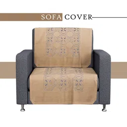 Kuber Industries Gold-Toned 2 Pieces Self Design Cotton 1 Seater Sofa Covers image 5