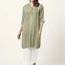 Rangmanch by Pantaloons Green Printed Straight Kurta-picture-31
