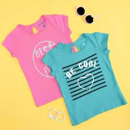 Pantaloons Junior Blue & Pink Cotton Printed T-Shirts-picture-43