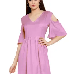 PATRORNA Light Pink Regular Fit & Flare Dress-image-4