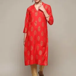 Biba Red Printed Straight Kurta-image-94