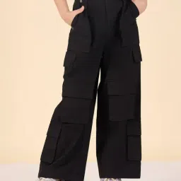 Stylobug Girls Black Cotton Cargo Pants-image-10
