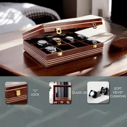 Creation India Craft Brown 12 Slots Watch Organiser Box image 4