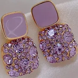 Estailo fashion Set Of 3 Gold-Plated Stones Studded & Beaded Square Drop Earrings image 2