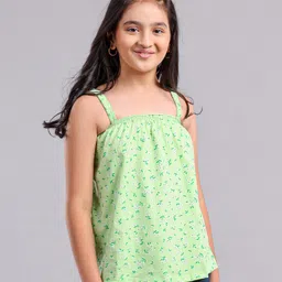Pine Kids Singlet Sleeves Top Floral Print - Green-picture-14