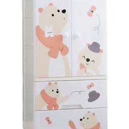 Polka Tots Kids Wardrobe Storage Convertible Collapsible Almirah Plastic Closet For Clothes With Hanging & Drawer Pooh- White-picture-27