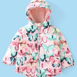 Babyhug Full Sleeves Hooded Padded Jacket Butterfly Printed - Pink-image-64