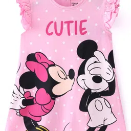 Babyhug Disney Single Jersey Knit Frill Sleeves Nighty with Minnie & Mickey Graphic-Pink-picture-23
