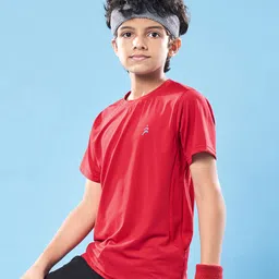 Pine Active Knit Half Sleeves High Stretch Skin Friendly Cut & Sew Solid Color T-Shirt - Red-image-94