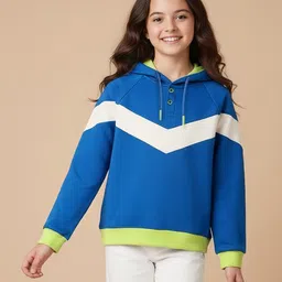 Pine Kids Cotton Knit Full Raglan Sleeves Hooded Sweatshirt With Cut & Sew Design - Blue-picture-32