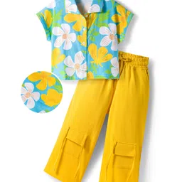 OLLINGTON ST. Cotton Knit Half Sleeves Floral Printed Top & Trackpant - Multicolor & Yellow-picture-11
