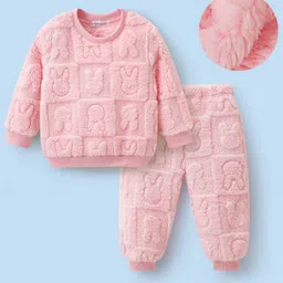 Mark & Mia Full Sleeves Co-Ord Winter Wear Night Suit with Bunny Quilt Design - Pink-picture-18