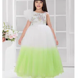 Tiny Kingdom Net Woven Sleveless Sequins Embellished Floral Designed Gown - Green image 1