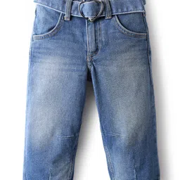 UCB Full Length Slouchy Fit Solid Denim Jeans Heart Buckle Belt - Blue-picture-11