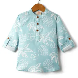 Rikidoos Full Sleeves Floral Printed Kurta Style Shirt - Mint Blue-picture-10