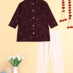 The Magic Wand Cotton Woven Full Sleeves Floral Printed Kurta & Pyjama Set - Wine-picture-18