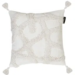 HOSTA HOMES HHCCM55 Pure Cotton Hand Tufted Tessel Cushion Covers Pack of 2 - White image 2