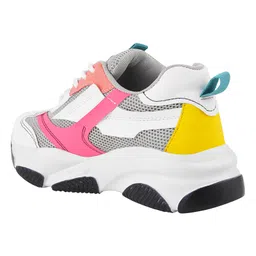 Shoetopia Mesh Detailed Colour Blocked Lace Up Sneakers - White image 3