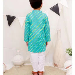 Ka-mee Cotton Woven Full Sleeves Leheriya Printed Kurta & Pyjama Set - Blue image 3