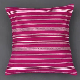 JAYPORE White And Pink Striped Cotton Square Cushion Cover image 2