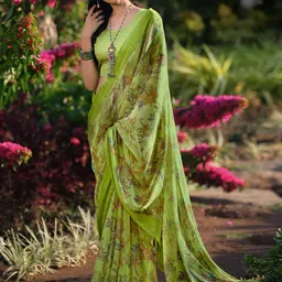 Mitera Floral Printed Pure Chiffon Saree-image-33