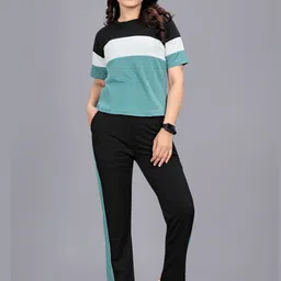 JK Creation Colourblocked Round Neck T-Shirt & Trousers Co-Ords-picture-31