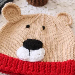 Woonie Knit Bear Designed Handmade Cap - Beige - Circumference 35 Cm image 3