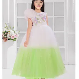 Tiny Kingdom Net Woven Sleveless Sequins Embellished Floral Designed Gown - Green image 5