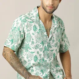 Paper Cut Relaxed Fit Floral Printed Spread Collar Shirt-picture-41