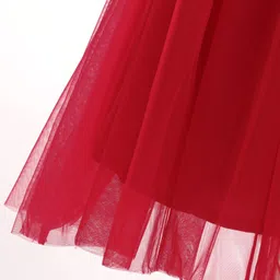 Enfance Sleeveless Floral Applique Solid Dress With Headband - Maroon image 5