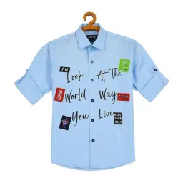 Cavio Kids Sky Blue Cotton Printed Full Sleeves Shirt-image-40
