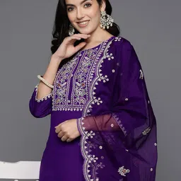 Indo Era Women Floral Embroidered Thread Work Kurta with Trousers & With Dupatta-picture-36