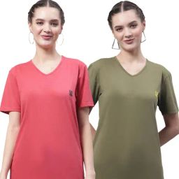 Vimal Jonney Pink & Olive Green Cotton Logo T-Shirt - Pack Of 2-picture-45