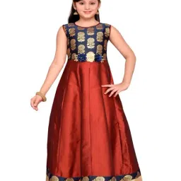 AJ Dezines Kids Maroon & Blue Floral Print Gown-picture-19
