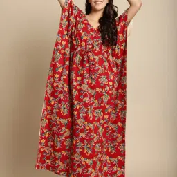 Secret Wish Red Floral Print Kaftan Nighty-image-12