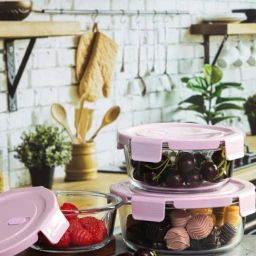 Goodhomes Transparent & Purple Glass Mixing Bowl Container With Plastic Lid (0.25 L) - Set of 3-picture-38