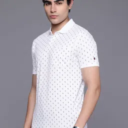 Louis Philippe Sport Geometric Printed Polo Collar Pure Cotton Slim Fit T-shirt image 3