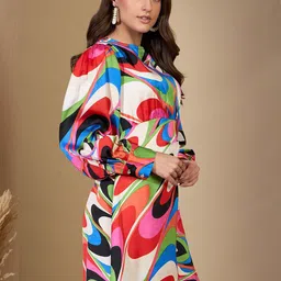 ZUMMER Print Satin A-Line Dress image 2