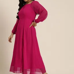 Qurvii+ Plus Size Solid Bishop Sleeve Fit & Flare Maxi Dress image 3