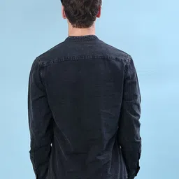 V-Mart Faded Mandarin Collar Slim Fit Denim Shirt image 2