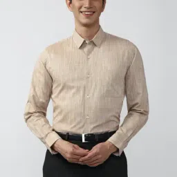 Peter England Beige Cotton Slim Fit Self Pattern Shirt-image-36