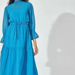 The Label Life Teal Self Design A-Line Midi Skirt-image-9