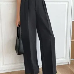 BROADSTAR Women Smart Loose Fit High-Rise Easy Wash Pleated Trousers image 4