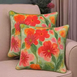 Myntra Elegant Homes Multicoloured Set of 2 Floral Square Cushion Covers-picture-29