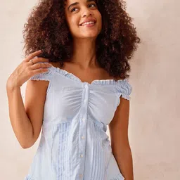 Outzidr Women Checked Off-Shoulder Puff Sleeves Shirt Style Top image 1