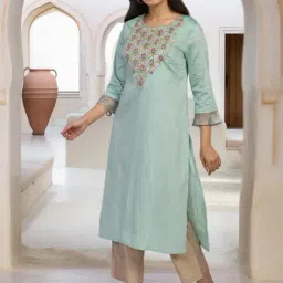 W Sea Green Viscose Embroidered Kurti image 4
