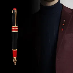 lucky jewellery Designer Gold Plating Black And Red Meenakari Enamel Fountain Pen Saree Pin Hijab Pin Unisex Brooch Pin Lapel Pin For Women/Girls/Men (190-CHOM1-2414) image 2