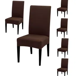 Gifts Island Polyester Dining Table Chair Cover Set of 6 Seater Stretchable Washable Chair Seat Slipcover Protector (Brown) image 1