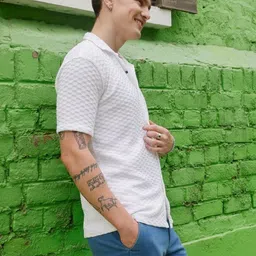 RAHI TRENDZ Premium Fit Geometric Textured Spread Collar Casual Shirt image 3